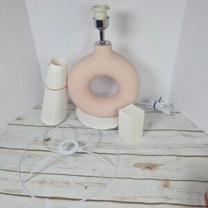 Yacoto New Pink Ceramic Table Lamp With Shade 21" Modern Donut Design Bedroom Li